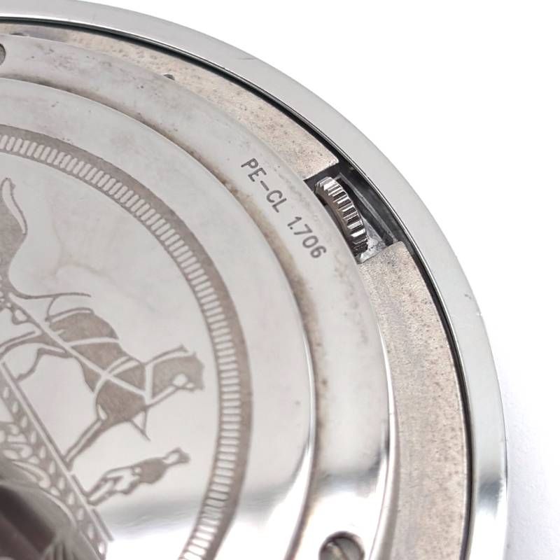 【美品・箱・保管袋・リボン付き】HERMES エルメス／クリッパー  トラベルクロック 置き時計 PE-CL 1706／クォーツ／ステンレス・GP／シルバー・ゴールド・ホワイト