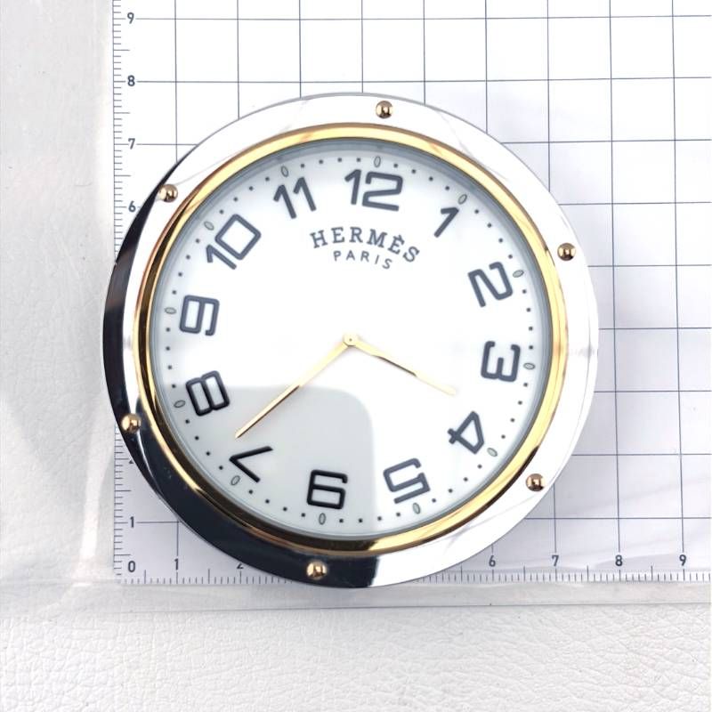 【美品・箱・保管袋・リボン付き】HERMES エルメス／クリッパー  トラベルクロック 置き時計 PE-CL 1706／クォーツ／ステンレス・GP／シルバー・ゴールド・ホワイト