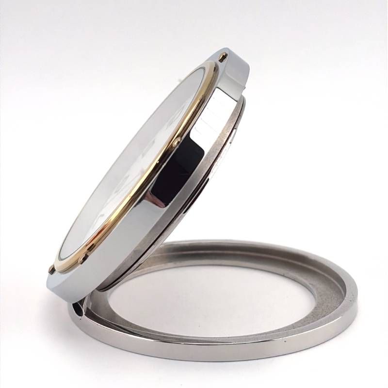 【美品・箱・保管袋・リボン付き】HERMES エルメス／クリッパー  トラベルクロック 置き時計 PE-CL 1706／クォーツ／ステンレス・GP／シルバー・ゴールド・ホワイト