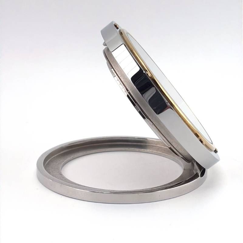 【美品・箱・保管袋・リボン付き】HERMES エルメス／クリッパー  トラベルクロック 置き時計 PE-CL 1706／クォーツ／ステンレス・GP／シルバー・ゴールド・ホワイト