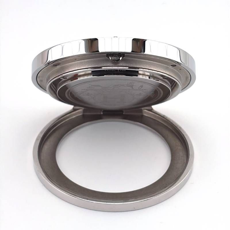 【美品・箱・保管袋・リボン付き】HERMES エルメス／クリッパー  トラベルクロック 置き時計 PE-CL 1706／クォーツ／ステンレス・GP／シルバー・ゴールド・ホワイト