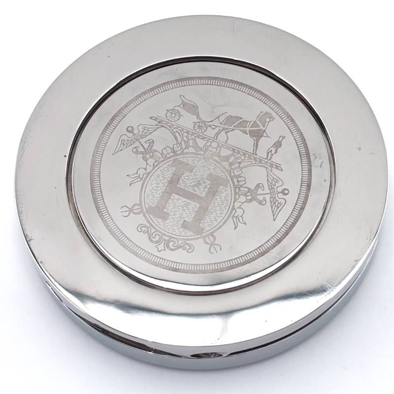 【美品・箱・保管袋・リボン付き】HERMES エルメス／クリッパー  トラベルクロック 置き時計 PE-CL 1706／クォーツ／ステンレス・GP／シルバー・ゴールド・ホワイト