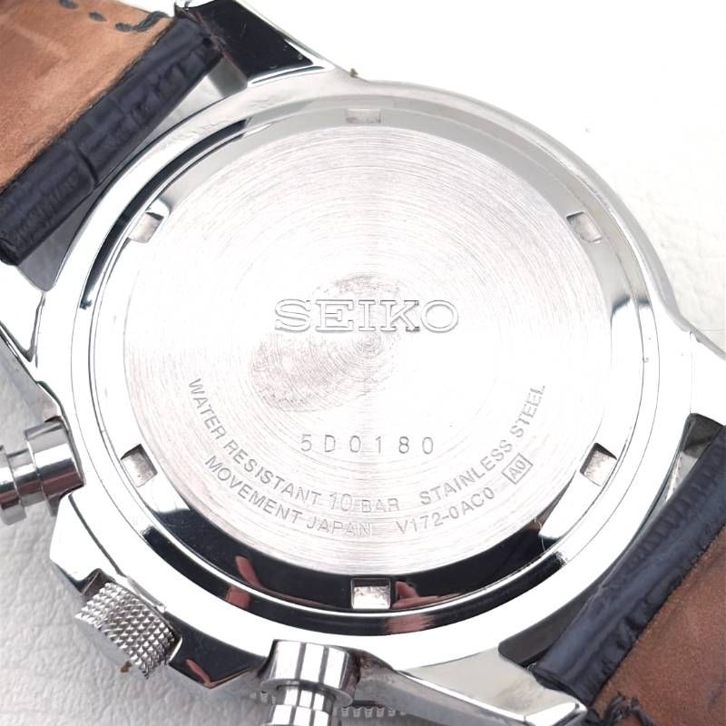 【美品】SEIKO セイコー／プロスペックス スカイプロフェッショナル クロノグラフ SSC013P1 V172-0AC0／ソーラークォーツ／ステンレス・レザー／シルバー・ブラック・ホワイト