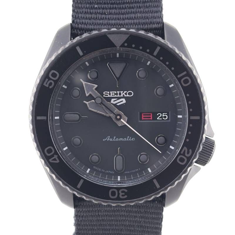 【美品・ケース・取説付き】SEIKO セイコー／5スポーツ SBSA025 4R36-07G0／自動巻き／ステンレス・キャンバス／ブラック