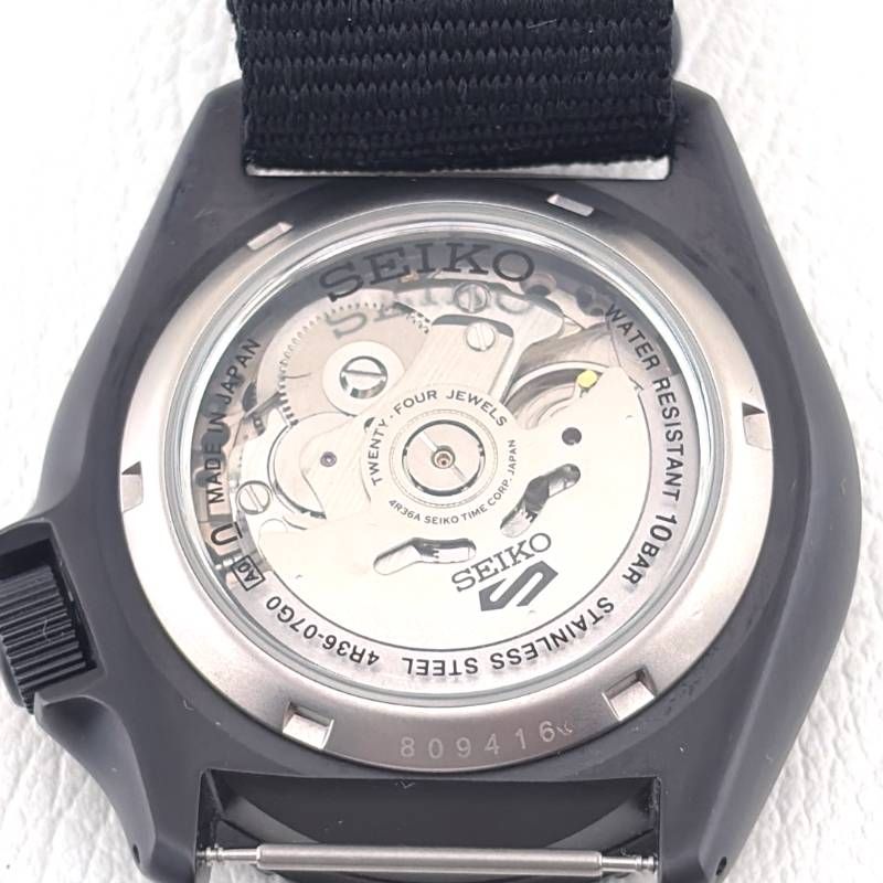 【美品・ケース・取説付き】SEIKO セイコー／5スポーツ SBSA025 4R36-07G0／自動巻き／ステンレス・キャンバス／ブラック