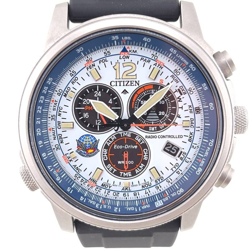 【希少・限定・世界限定800本・CITIZEN シチズン／プロマスター ブルーインパルス限定モデル CB5860-43A E660-S126584／ソーラークォーツ／ステンレス・ウレタン／シルバー・ホワイト・ブルー・ブラック