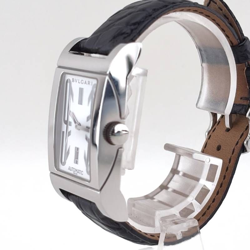 【美品】BVLGARI ブルガリ／レッタンゴロ RT45S／自動巻き／ステンレス・レザー／シルバー・ホワイト・ブラック