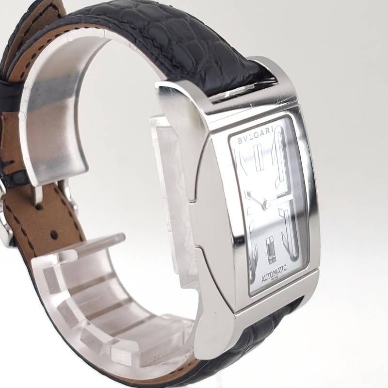 【美品】BVLGARI ブルガリ／レッタンゴロ RT45S／自動巻き／ステンレス・レザー／シルバー・ホワイト・ブラック
