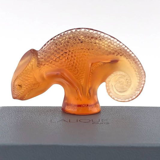 【希少・美品・箱付き】LALIQUE ラリック／タイタ Tai-Ta カメレオン ペーパーウェイト／クリスタルグラス／オレンジ