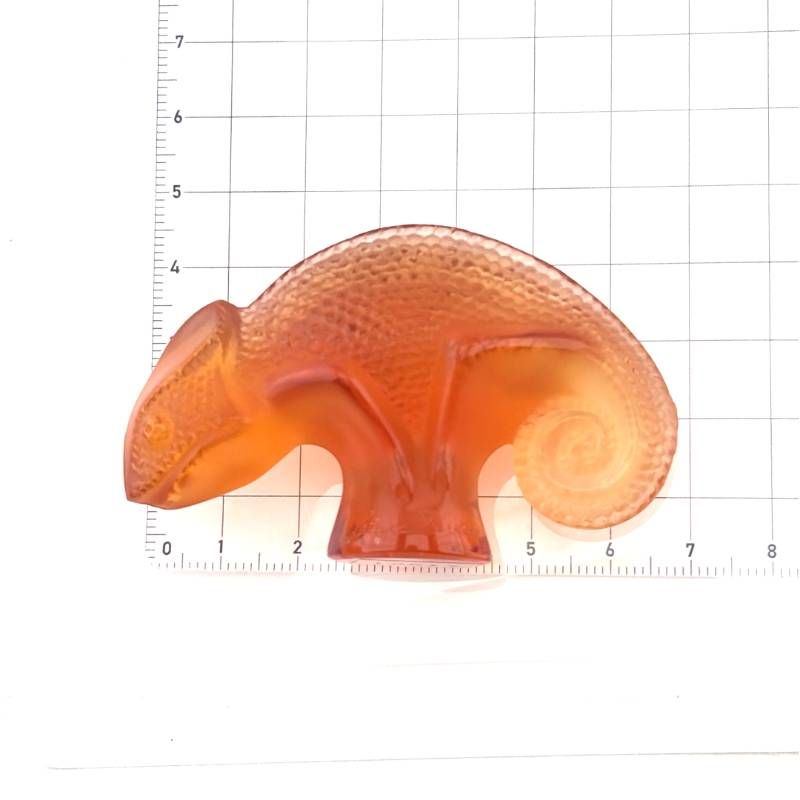【希少・美品・箱付き】LALIQUE ラリック／タイタ Tai-Ta カメレオン ペーパーウェイト／クリスタルグラス／オレンジ