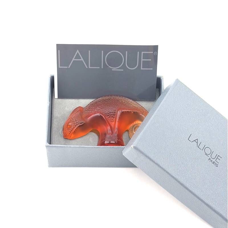 【希少・美品・箱付き】LALIQUE ラリック／タイタ Tai-Ta カメレオン ペーパーウェイト／クリスタルグラス／オレンジ