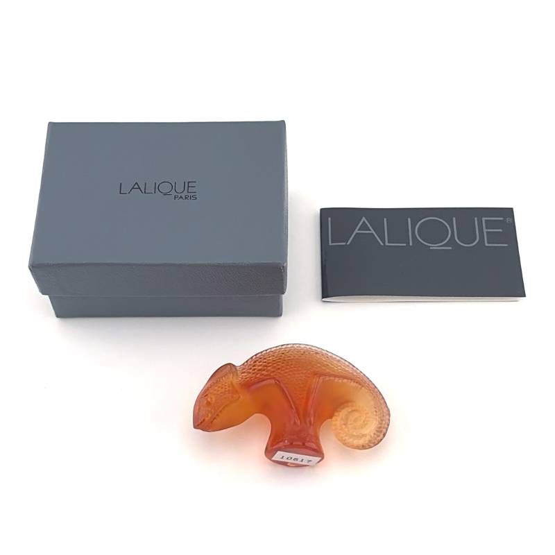 【希少・美品・箱付き】LALIQUE ラリック／タイタ Tai-Ta カメレオン ペーパーウェイト／クリスタルグラス／オレンジ