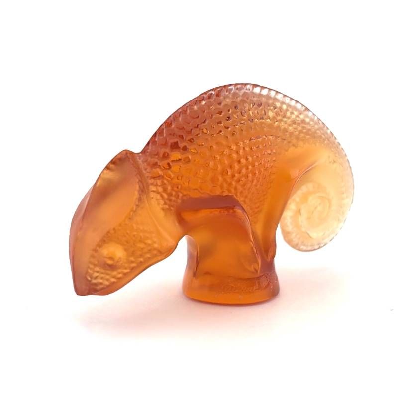 【希少・美品・箱付き】LALIQUE ラリック／タイタ Tai-Ta カメレオン ペーパーウェイト／クリスタルグラス／オレンジ