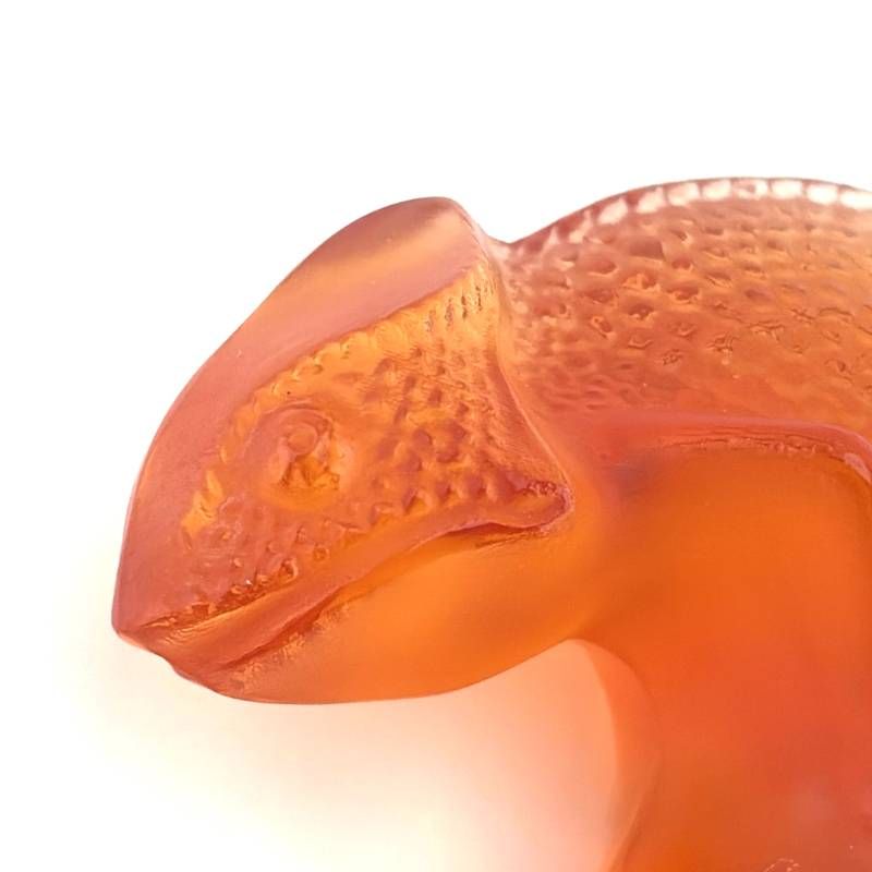【希少・美品・箱付き】LALIQUE ラリック／タイタ Tai-Ta カメレオン ペーパーウェイト／クリスタルグラス／オレンジ