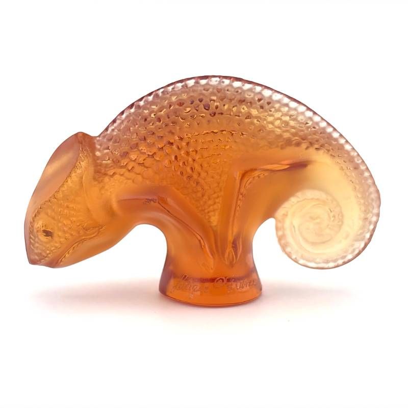 【希少・美品・箱付き】LALIQUE ラリック／タイタ Tai-Ta カメレオン ペーパーウェイト／クリスタルグラス／オレンジ