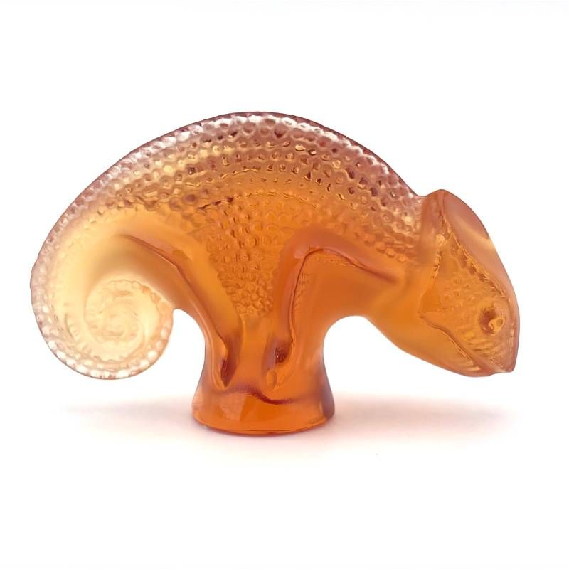 【希少・美品・箱付き】LALIQUE ラリック／タイタ Tai-Ta カメレオン ペーパーウェイト／クリスタルグラス／オレンジ