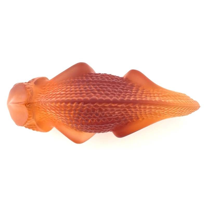 【希少・美品・箱付き】LALIQUE ラリック／タイタ Tai-Ta カメレオン ペーパーウェイト／クリスタルグラス／オレンジ
