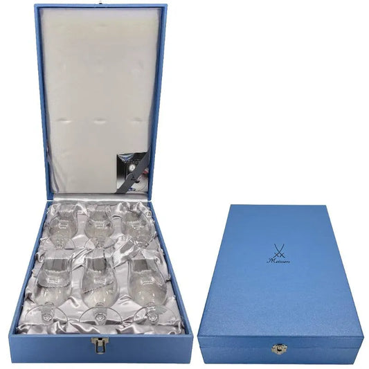 【美品・箱付き】MEISSEN マイセン／波の戯れ ワイングラス 6点セット／クリスタルグラス／クリア