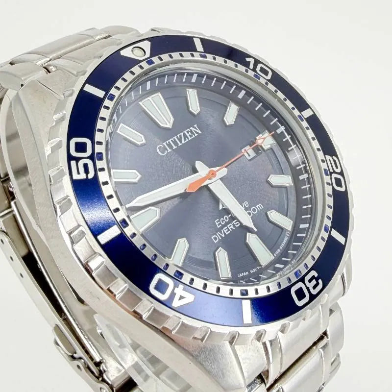 【美品】CITIZEN シチズン／エコドライブ E168-S111510／ソーラークォーツ／ステンレス／シルバー・ブルー