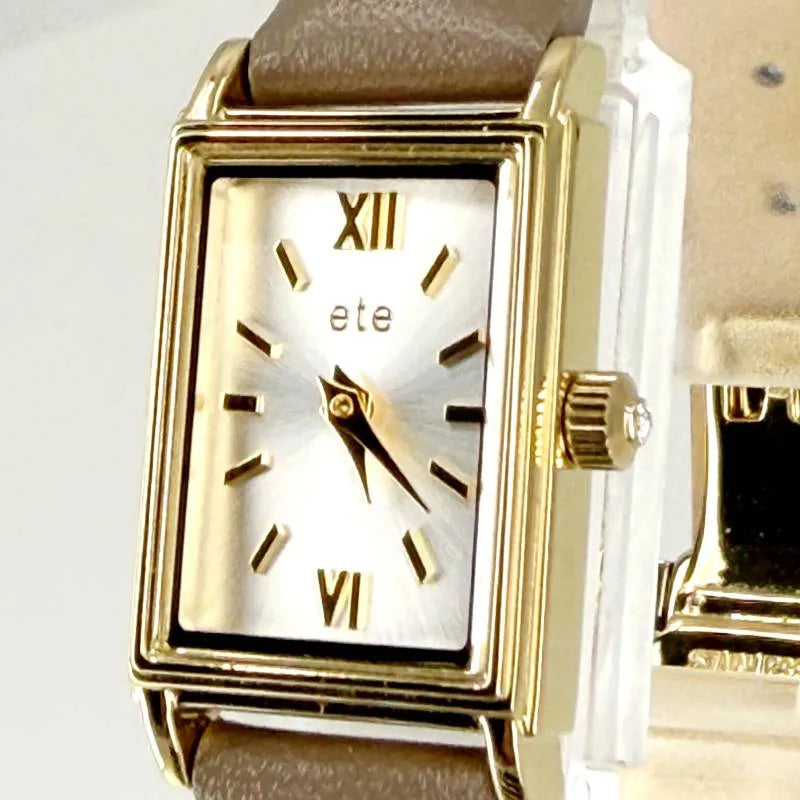 【美品・箱付き】ete エテ／レディース 腕時計 89041／クォーツ／GP・レザー／ゴールド・ベージュブラウン