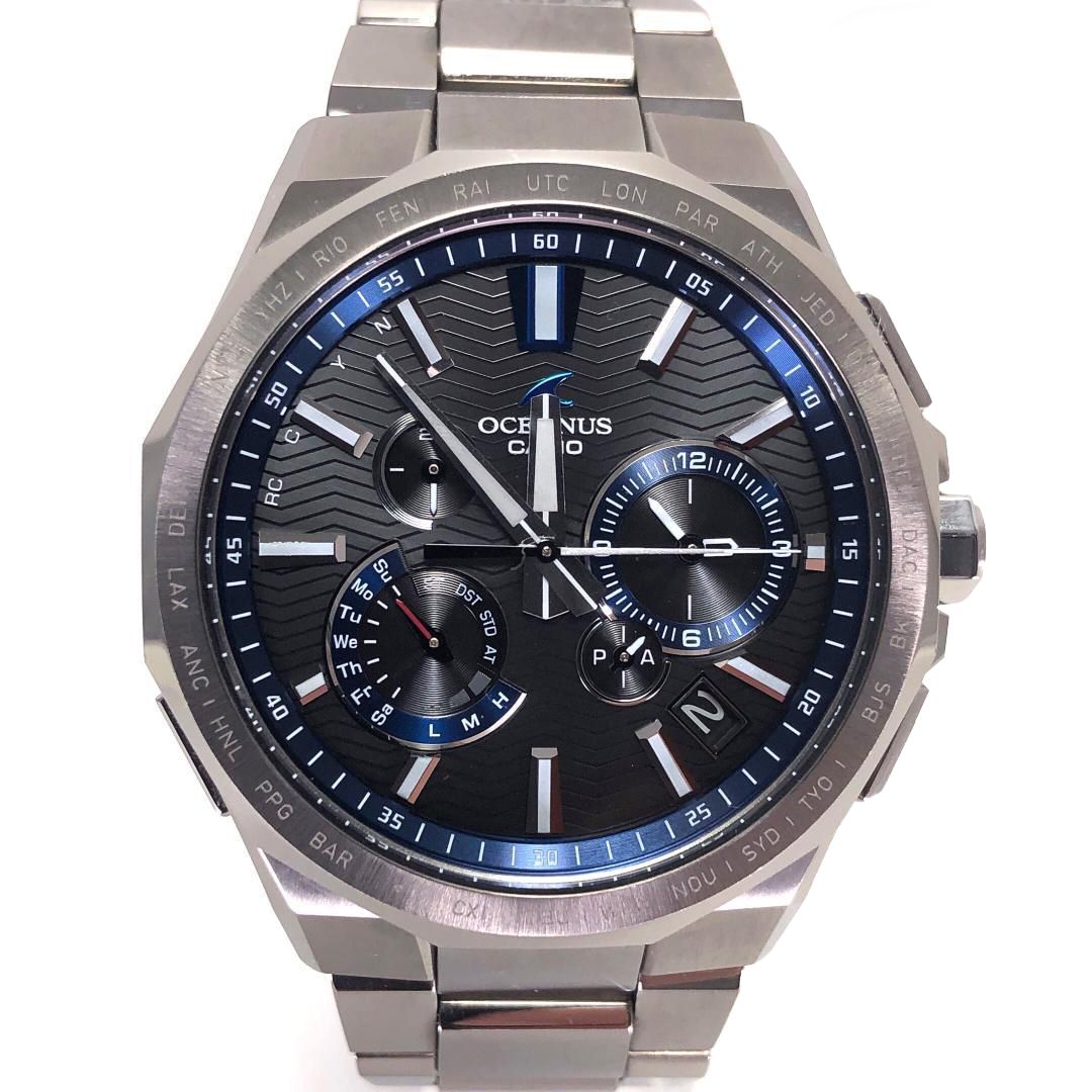【美品・箱・取説・コマ付】CASIO カシオ／オシアナス OCW-T6000-1AFJ／ソーラークォーツ／チタン／シルバー・ブラック・ブルー