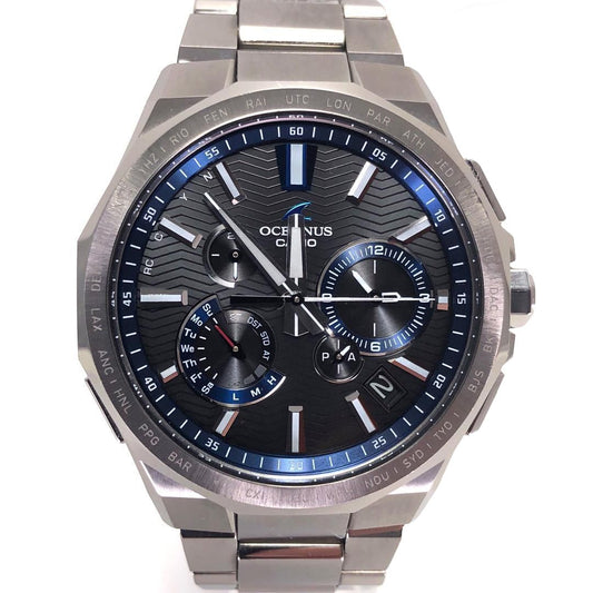 【美品・箱・取説・コマ付】CASIO カシオ／オシアナス OCW-T6000-1AFJ／ソーラークォーツ／チタン／シルバー・ブラック・ブルー