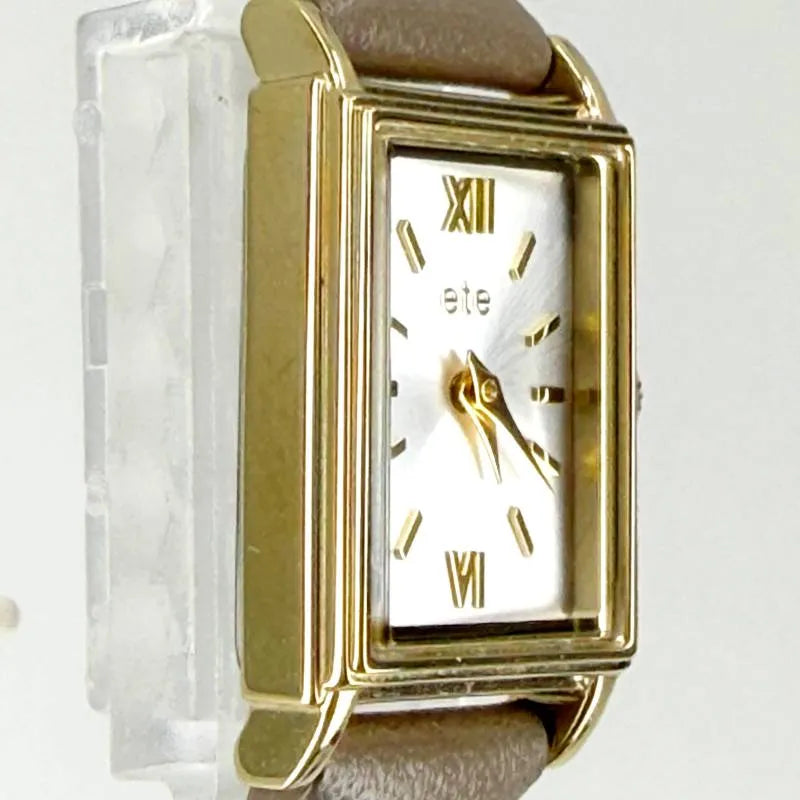 【美品・箱付き】ete エテ／レディース 腕時計 89041／クォーツ／GP・レザー／ゴールド・ベージュブラウン