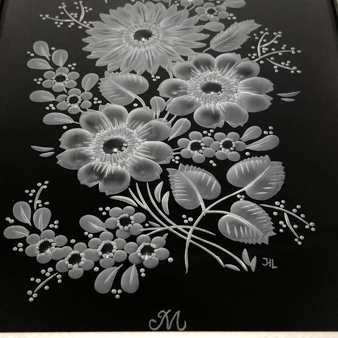 【希少美品・箱付き】Meissen crystal マイセンクリスタル／高級 ガラスプラーク／マイセンフラワー 花 ガラス エングレービング 彫刻／クリスタル／ホワイト・クリア