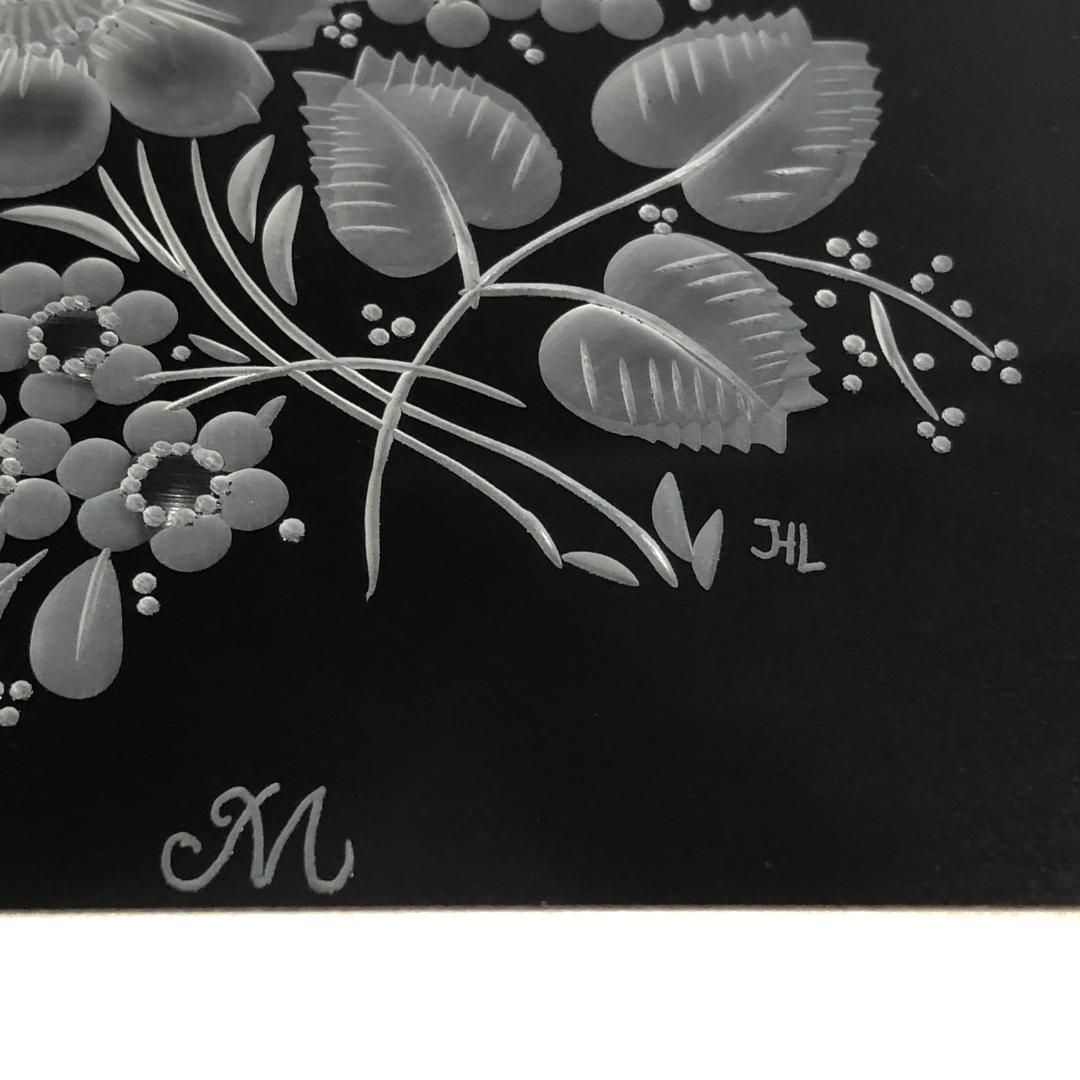 【希少美品・箱付き】Meissen crystal マイセンクリスタル／高級 ガラスプラーク／マイセンフラワー 花 ガラス エングレービング 彫刻／クリスタル／ホワイト・クリア