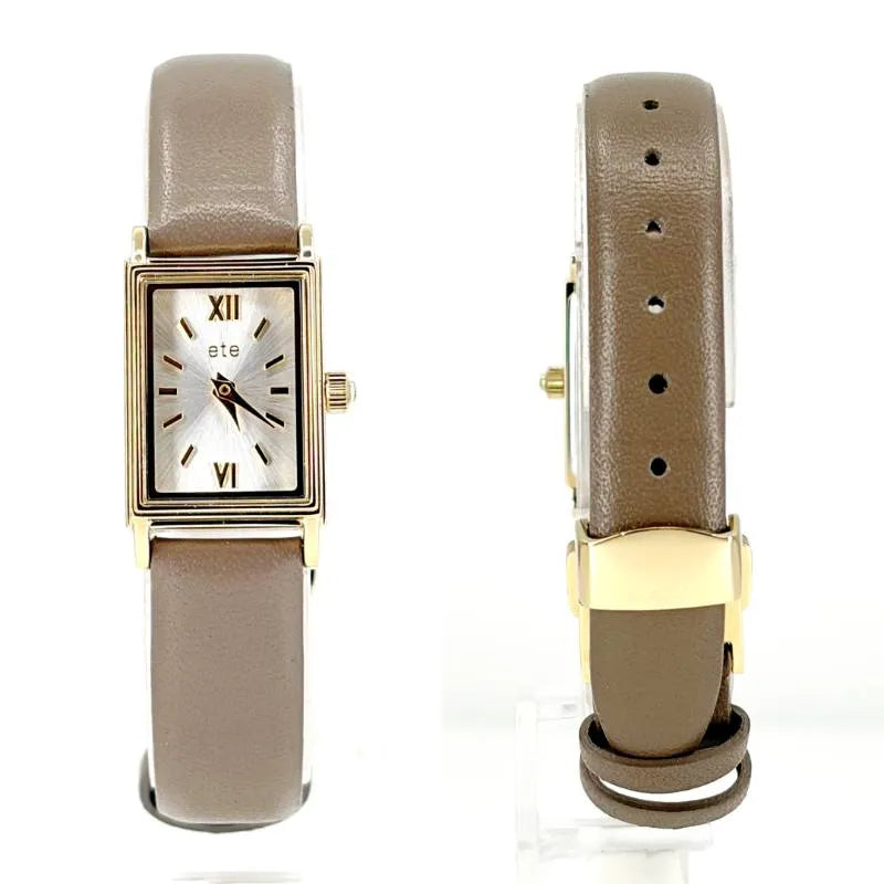 【美品・箱付き】ete エテ／レディース 腕時計 89041／クォーツ／GP・レザー／ゴールド・ベージュブラウン