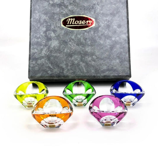 【美品・専用ケース付き】MOSER モーゼル／クリスタル トレイ／全5色 セット／クリスタルグラス／イエロー オレンジ グリーン パープル ブルー