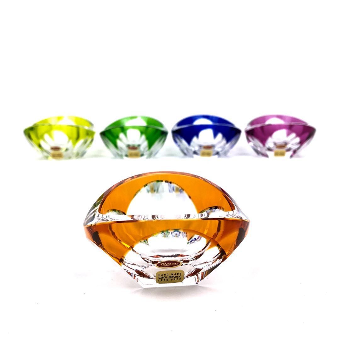 【美品・専用ケース付き】MOSER モーゼル／クリスタル トレイ／全5色 セット／クリスタルグラス／イエロー オレンジ グリーン パープル ブルー