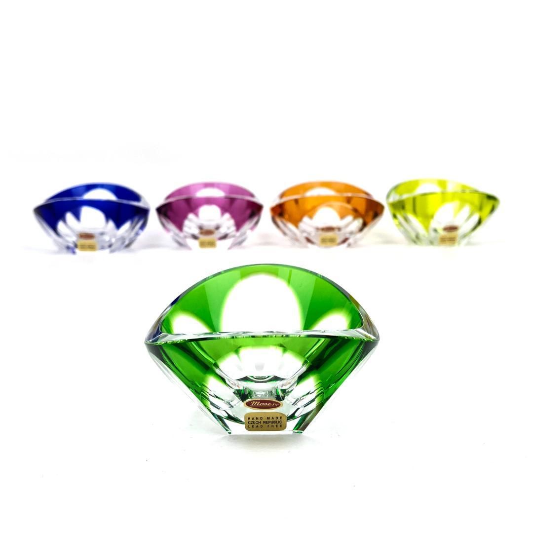 【美品・専用ケース付き】MOSER モーゼル／クリスタル トレイ／全5色 セット／クリスタルグラス／イエロー オレンジ グリーン パープル ブルー