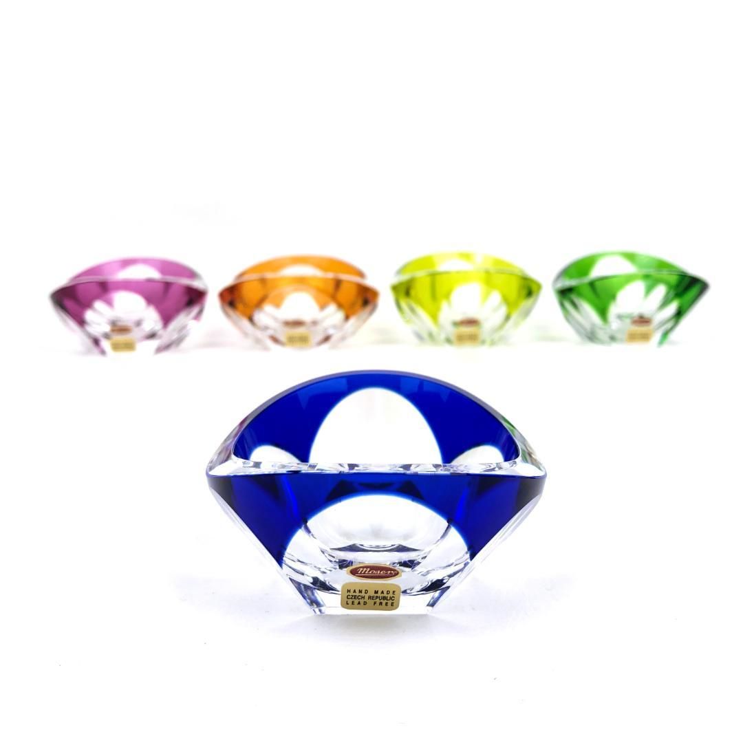 【美品・専用ケース付き】MOSER モーゼル／クリスタル トレイ／全5色 セット／クリスタルグラス／イエロー オレンジ グリーン パープル ブルー