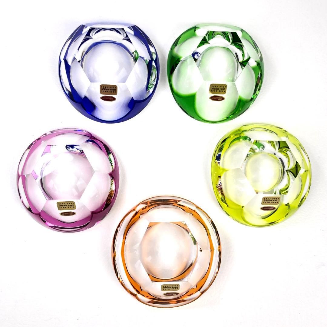 【美品・専用ケース付き】MOSER モーゼル／クリスタル トレイ／全5色 セット／クリスタルグラス／イエロー オレンジ グリーン パープル ブルー