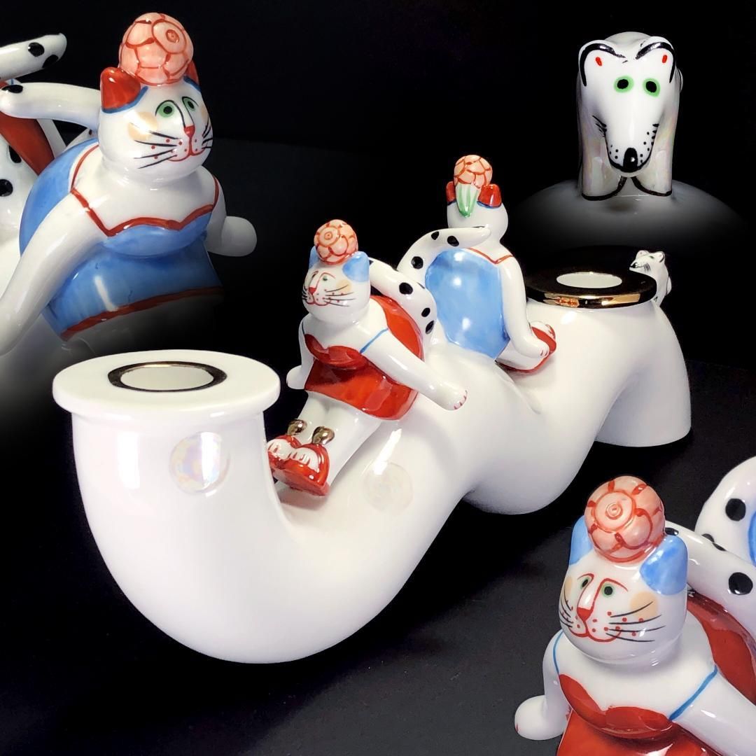 【美品】VILLEROY & BOCH ビレロイアンドボッホ／ベネディクト キャンドルホルダー／猫・ねずみ／陶器／マルチカラー