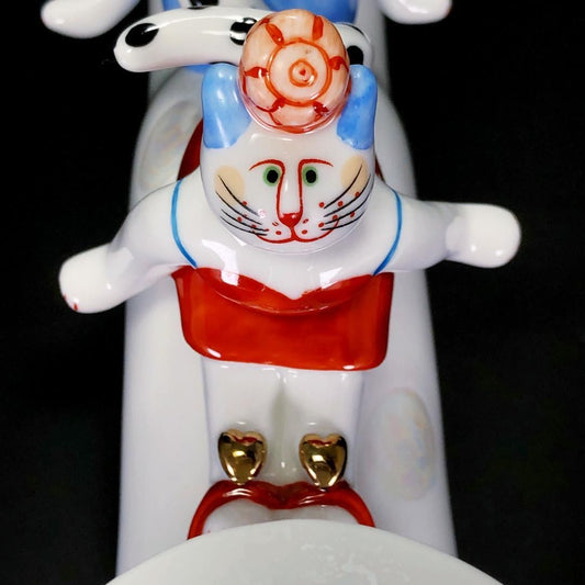 【美品】VILLEROY & BOCH ビレロイアンドボッホ／ベネディクト キャンドルホルダー／猫・ねずみ／陶器／マルチカラー