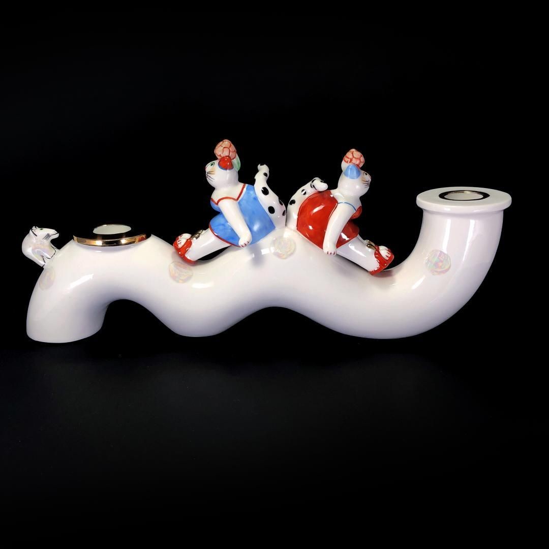 【美品】VILLEROY & BOCH ビレロイアンドボッホ／ベネディクト キャンドルホルダー／猫・ねずみ／陶器／マルチカラー