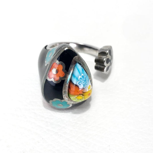 Alan K アランケイ／レディース／ベネチアンガラス リング 花柄 ／15号／SV925／シルバー・マルチカラー