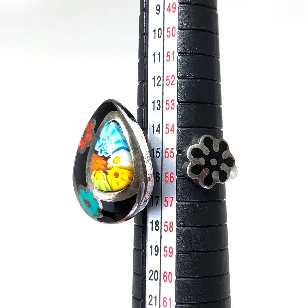 Alan K アランケイ／レディース／ベネチアンガラス リング 花柄 ／15号／SV925／シルバー・マルチカラー