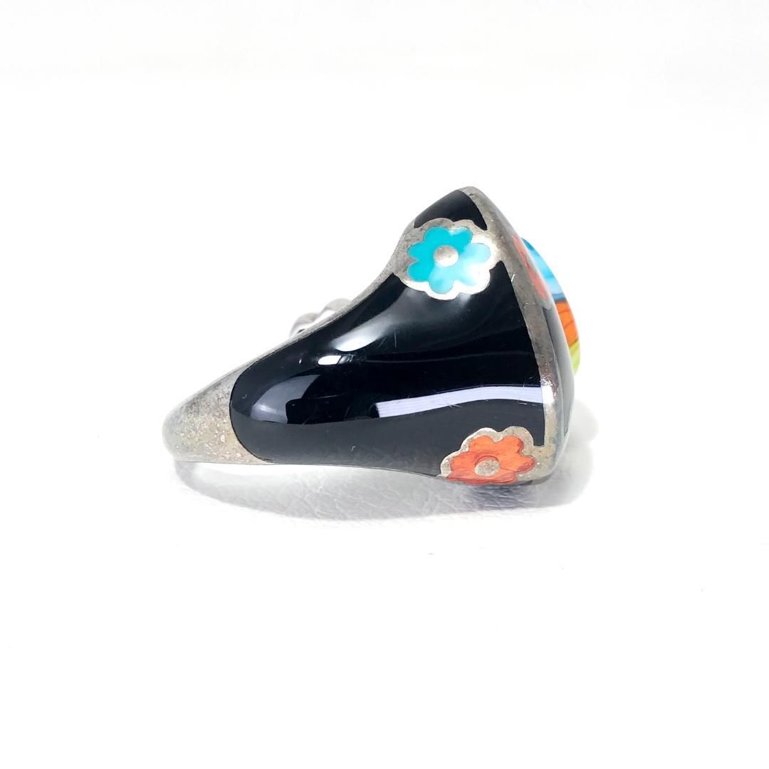 Alan K アランケイ／レディース／ベネチアンガラス リング 花柄 ／15号／SV925／シルバー・マルチカラー