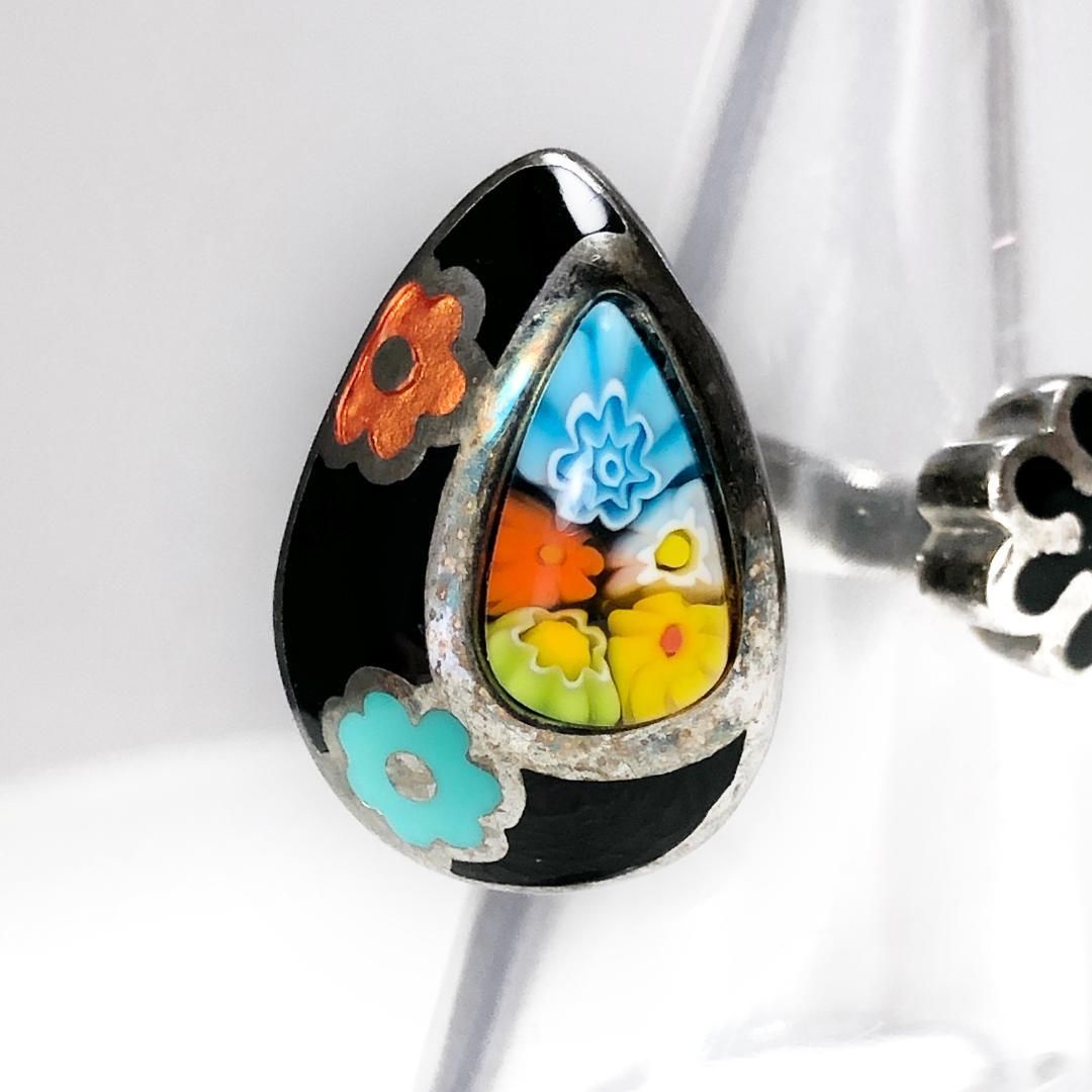 Alan K アランケイ／レディース／ベネチアンガラス リング 花柄 ／15号／SV925／シルバー・マルチカラー