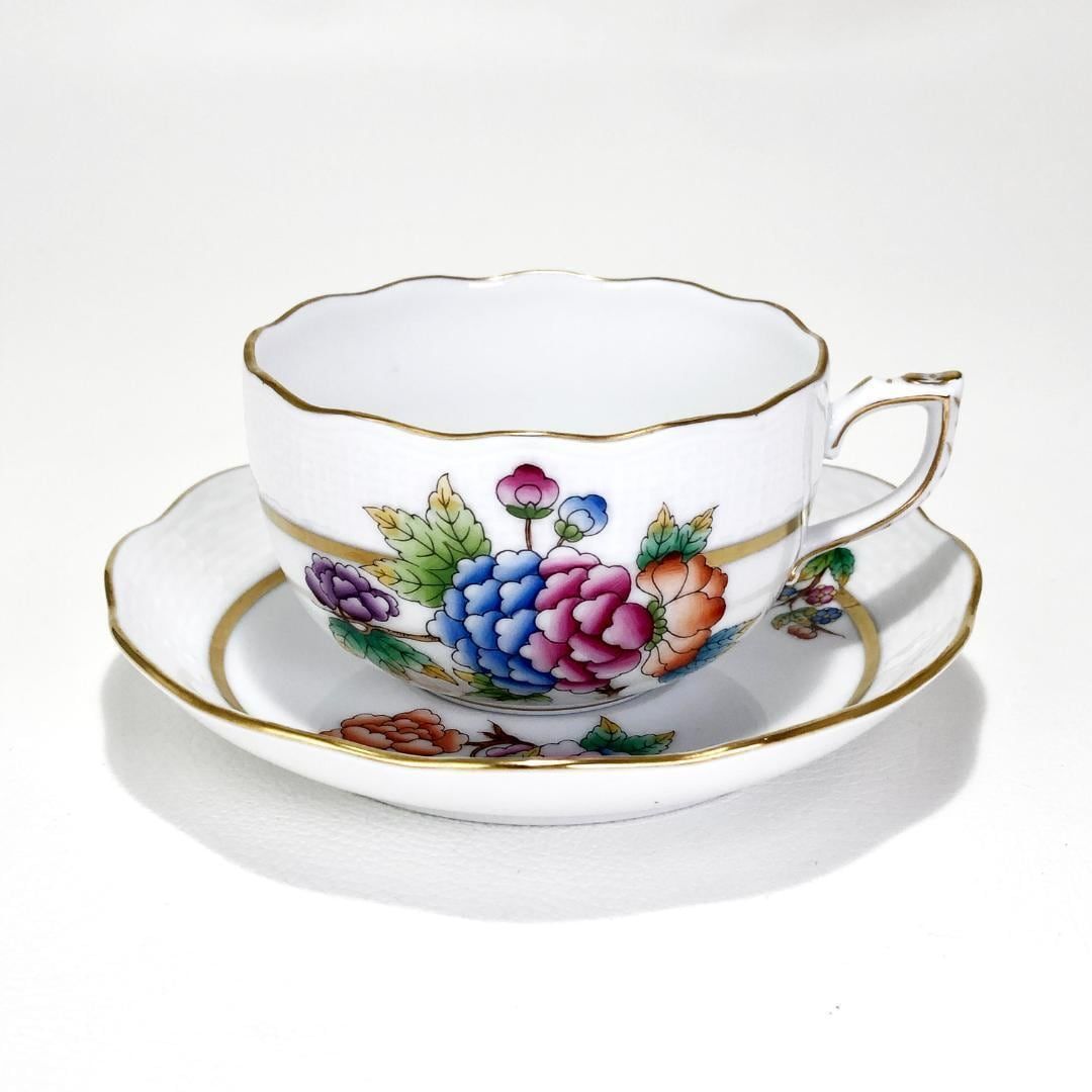 【美品】HEREND ヘレンド／ヴィクトリア・ゴールド カップ＆ソーサー 金彩／陶器／ホワイト・マルチカラー／HV04