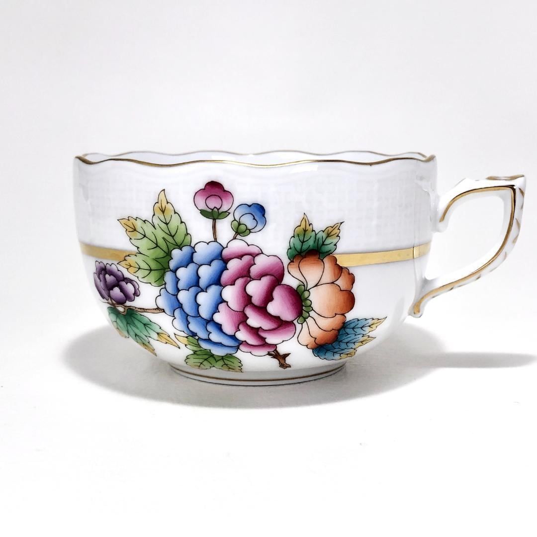 【美品】HEREND ヘレンド／ヴィクトリア・ゴールド カップ＆ソーサー 金彩／陶器／ホワイト・マルチカラー／HV04