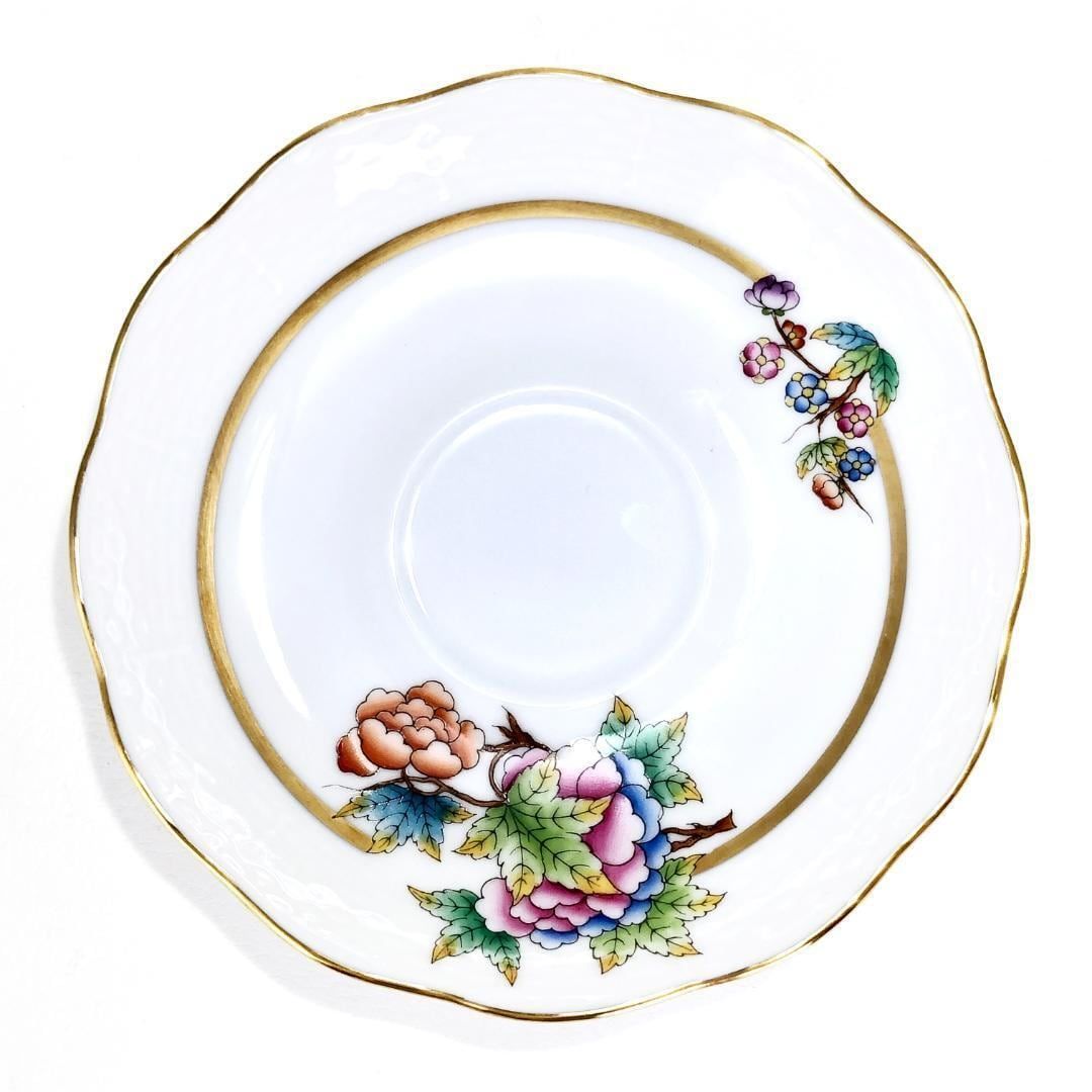 【美品】HEREND ヘレンド／ヴィクトリア・ゴールド カップ＆ソーサー 金彩／陶器／ホワイト・マルチカラー／HV04