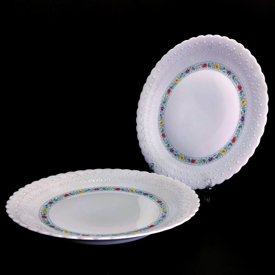 【美品】Limoges リモージュ／ジョルジュボワイエ ペルサーン ペア 大皿／フローラル・花／陶器／ホワイト・マルチカラー