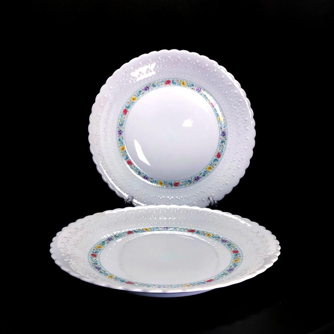 【美品】Limoges リモージュ／ジョルジュボワイエ ペルサーン ペア 大皿／フローラル・花／陶器／ホワイト・マルチカラー