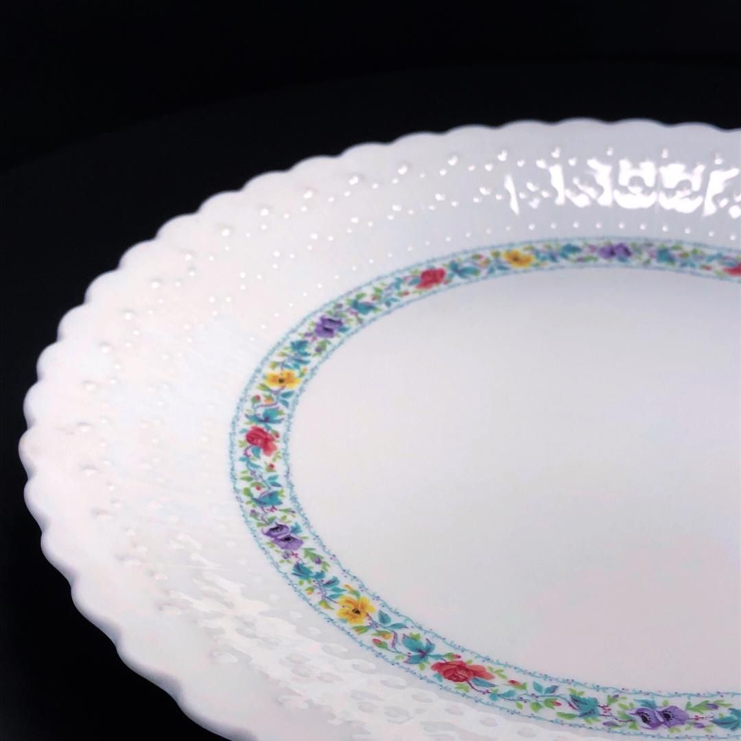 【美品】Limoges リモージュ／ジョルジュボワイエ ペルサーン ペア 大皿／フローラル・花／陶器／ホワイト・マルチカラー