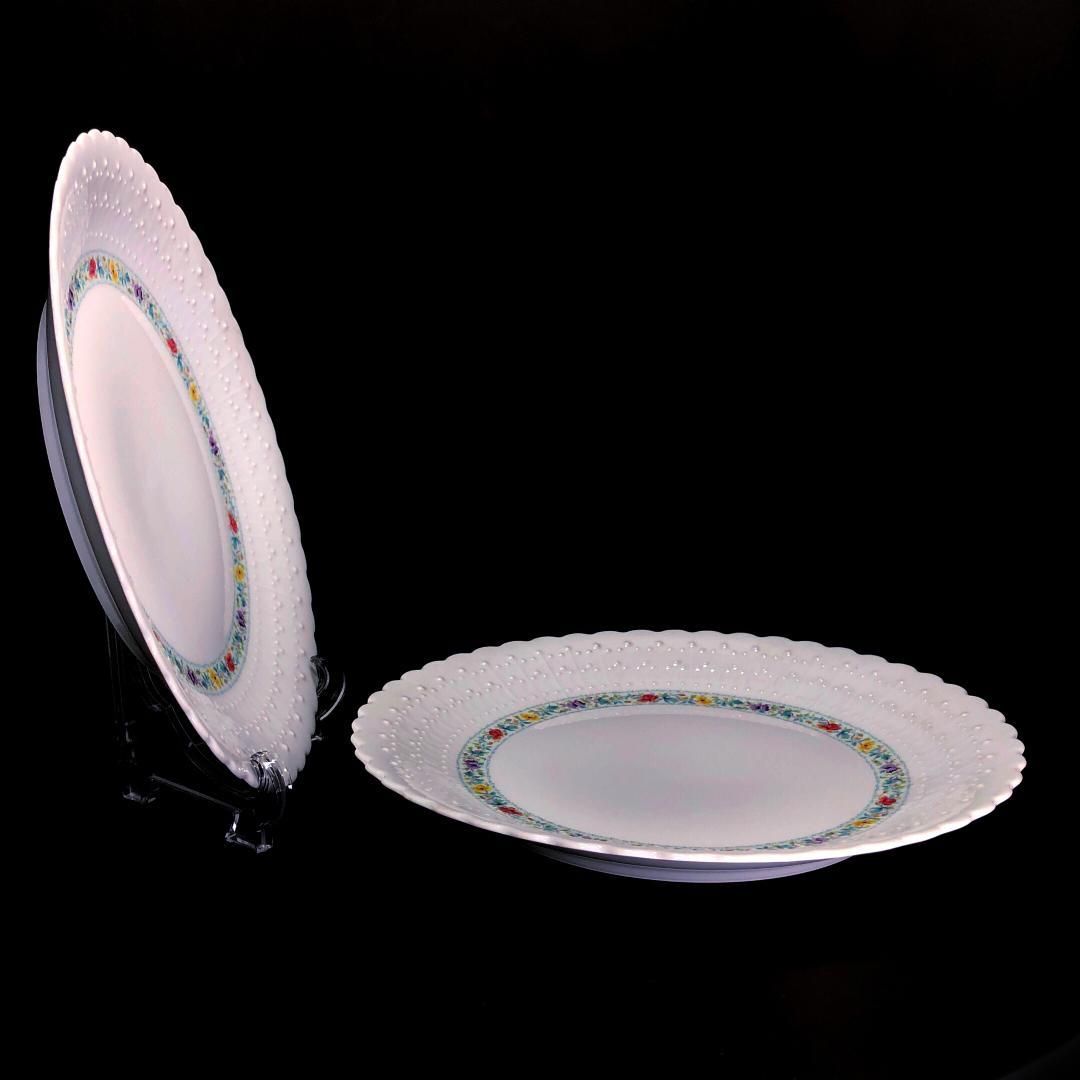 【美品】Limoges リモージュ／ジョルジュボワイエ ペルサーン ペア 大皿／フローラル・花／陶器／ホワイト・マルチカラー