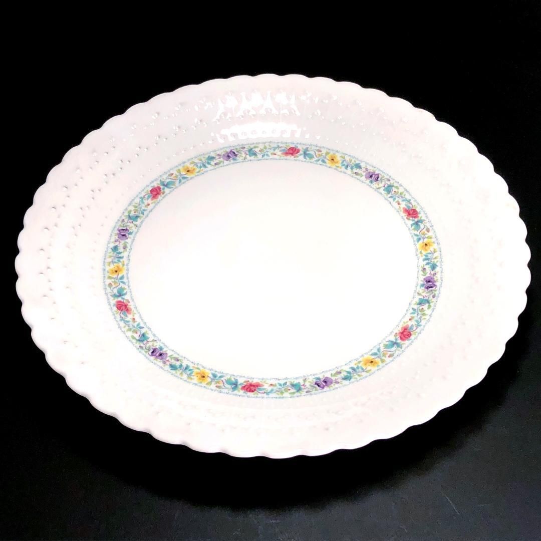 【美品】Limoges リモージュ／ジョルジュボワイエ ペルサーン ペア 大皿／フローラル・花／陶器／ホワイト・マルチカラー